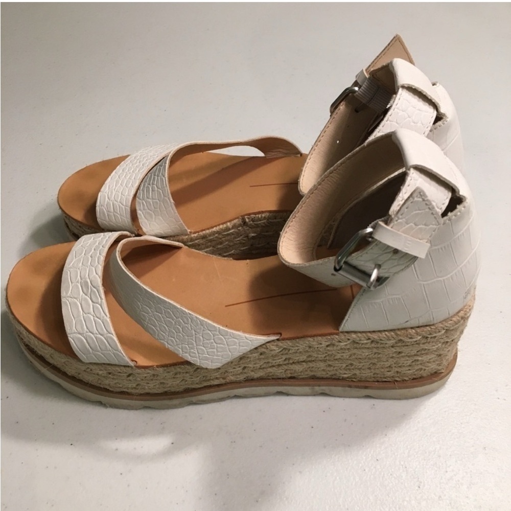Dolce Vita White Croc-Embossed Espadrille Wedge Sandals Size 7M Shoes SB-N